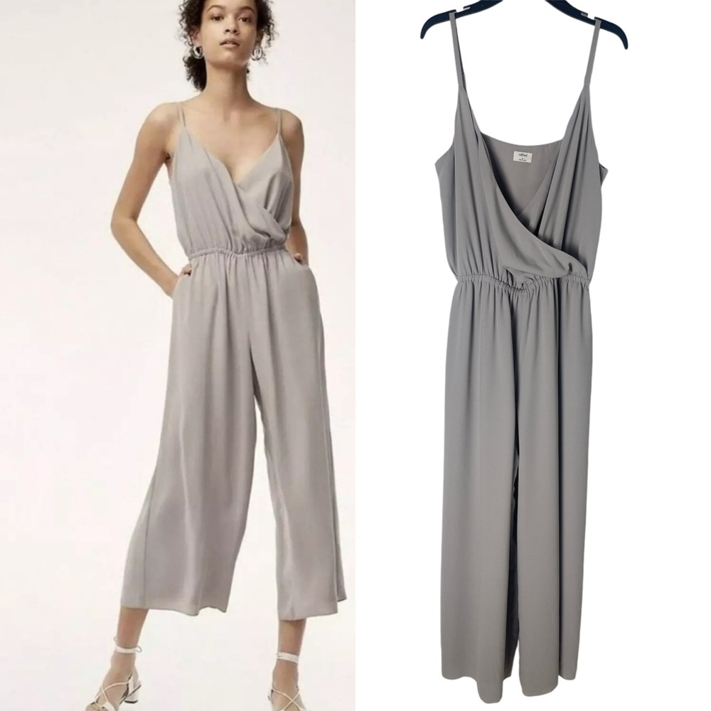 Wilfred Aritzia Melodie Jumpsuit Wide-leg Ashen V-neck Faux Wrap Gray M